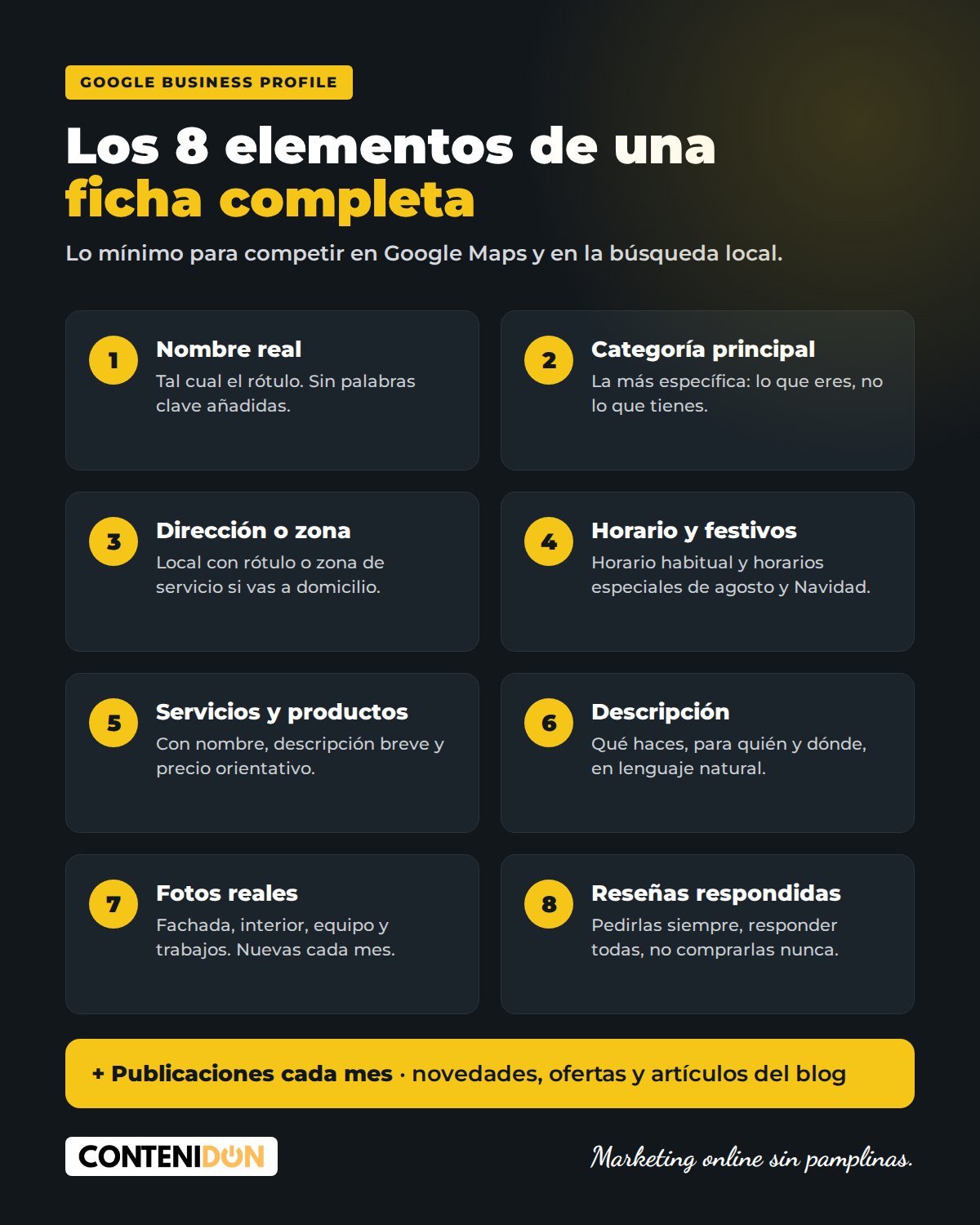 Infografía de Google Business Profile: los 8 elementos de una ficha completa para pymes
