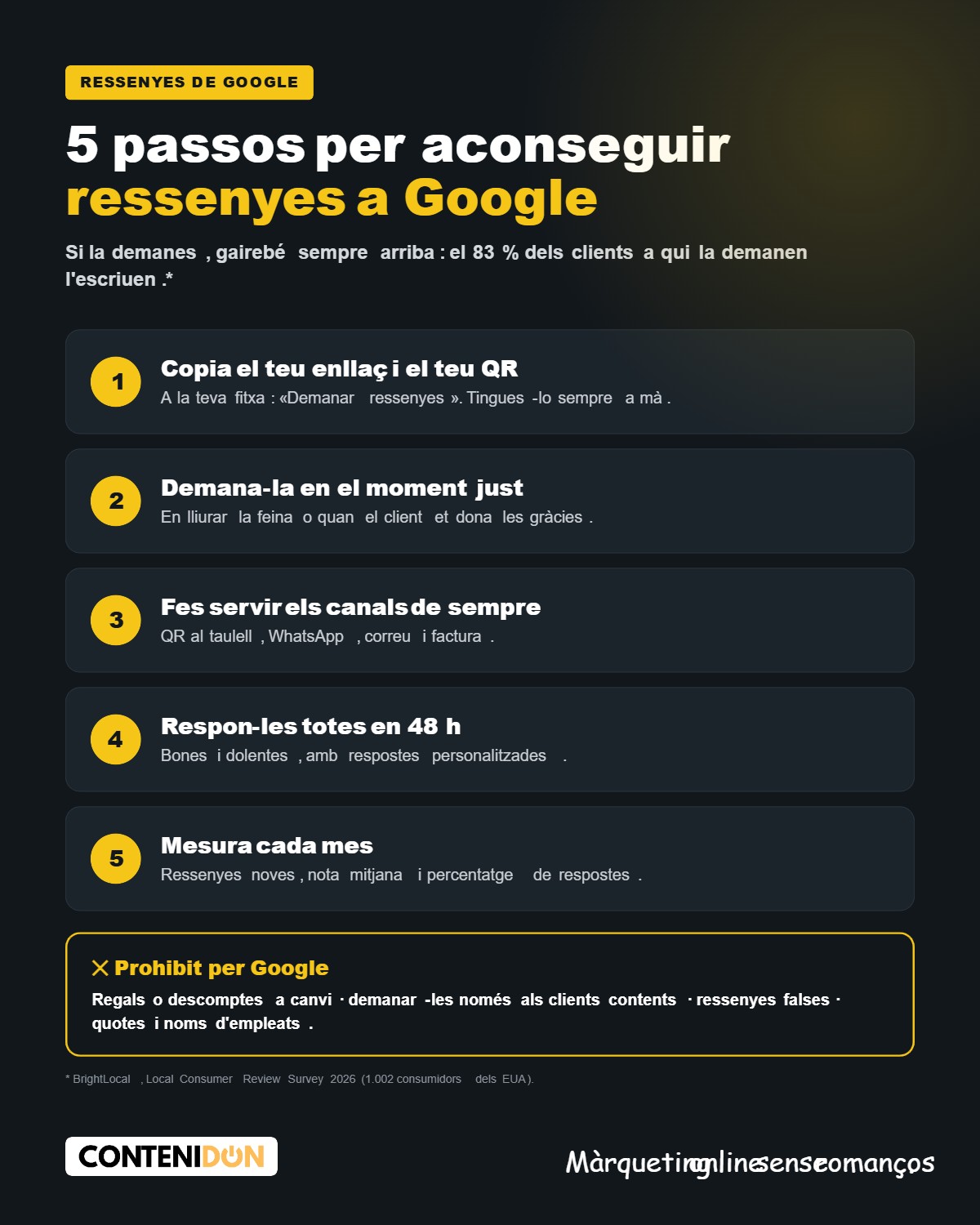 Infografia: 5 passos per aconseguir ressenyes a Google sense incomplir les normes