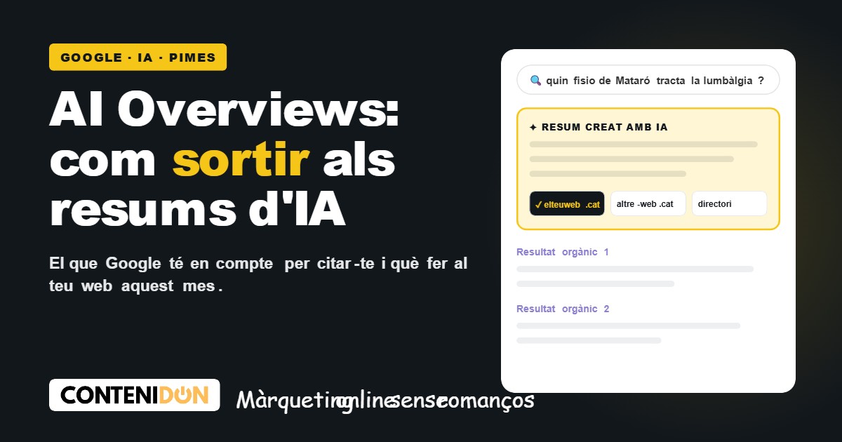 AI Overviews: com sortir als resums d'IA de Google, titular en groc sobre fons fosc