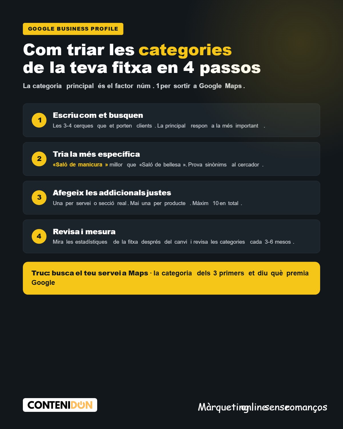 Infografia: com triar les categories de Google Business Profile en 4 passos