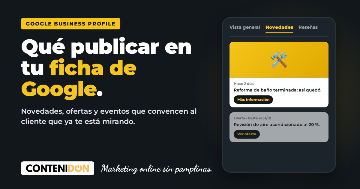 Publicaciones google business profile: ejemplo de novedades y ofertas en la ficha de Google