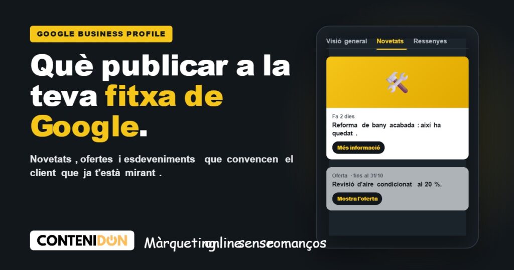 Publicacions de Google Business Profile: exemple de novetats i ofertes a la fitxa de Google