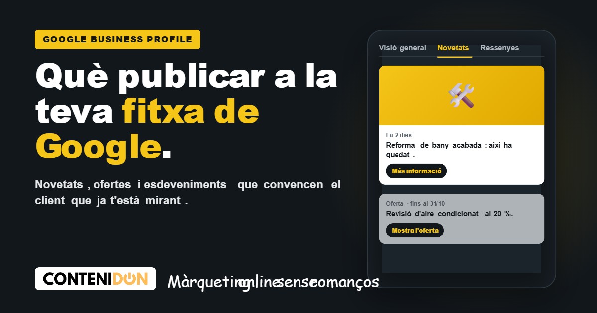 Publicacions de Google Business Profile: exemple de novetats i ofertes a la fitxa de Google