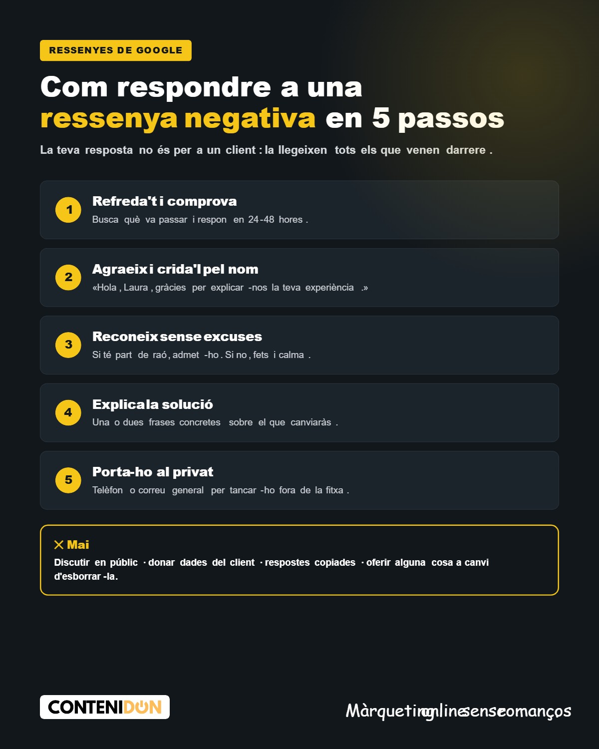 Infografia: com respondre a una ressenya negativa a Google en 5 passos